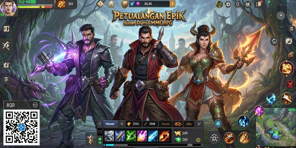 Screenshot menampilkan aksi pertempuran seru dalam dunia 8QR.
