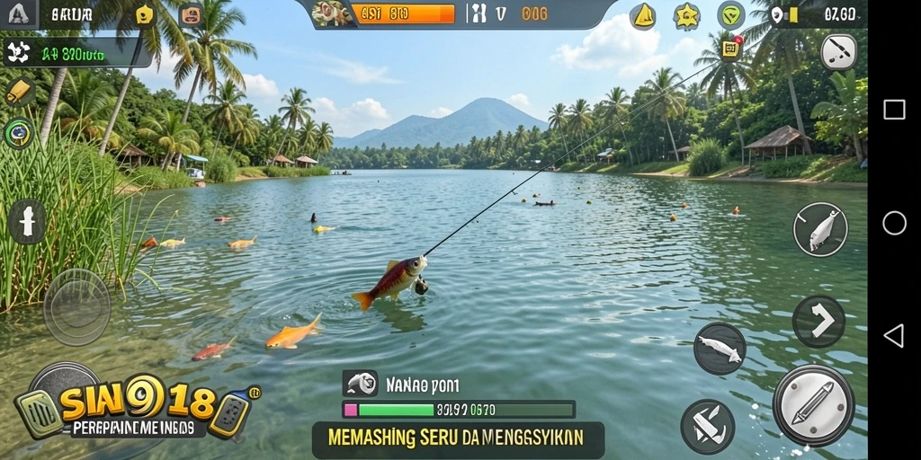 Tampilan gameplay <strong>ASIA918</strong> saat menangkap ikan yang besar.