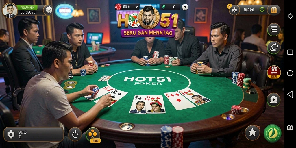 Gameplay HOT51 yang mendebarkan dan interaktif dalam permainan Poker.