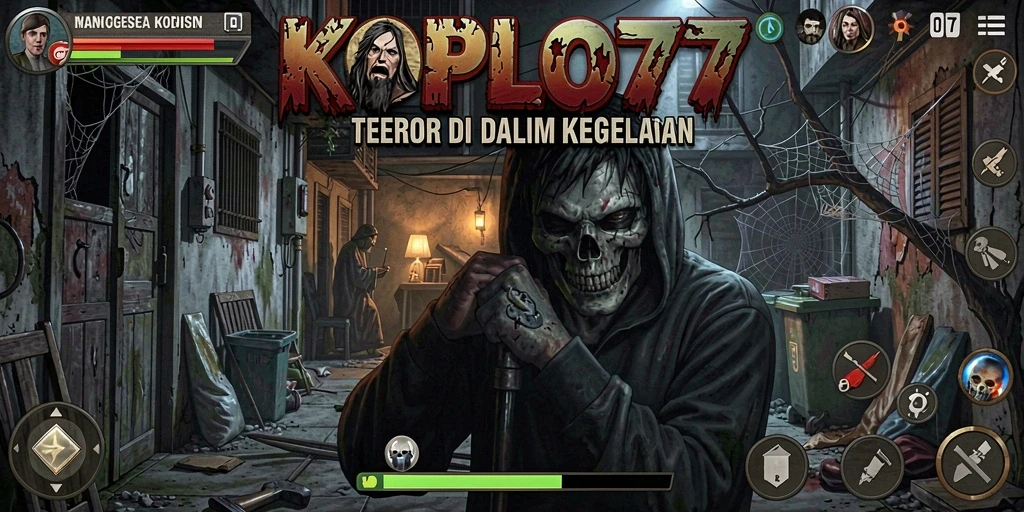 Screenshot gameplay KOPLO77 menampilkan suasana gelap dan menegangkan.