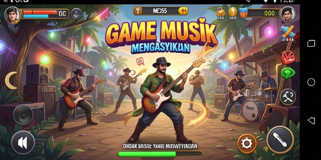 Tampilan gameplay ME355 yang menampilkan ritme dan interaksi musik.