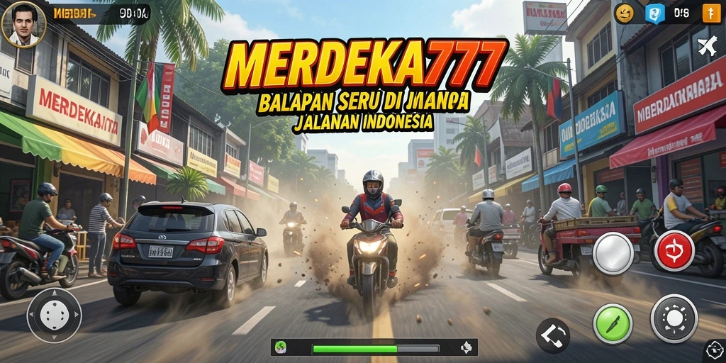 Tampilan gameplay MERDEKA777 yang menegangkan di trek balapan.