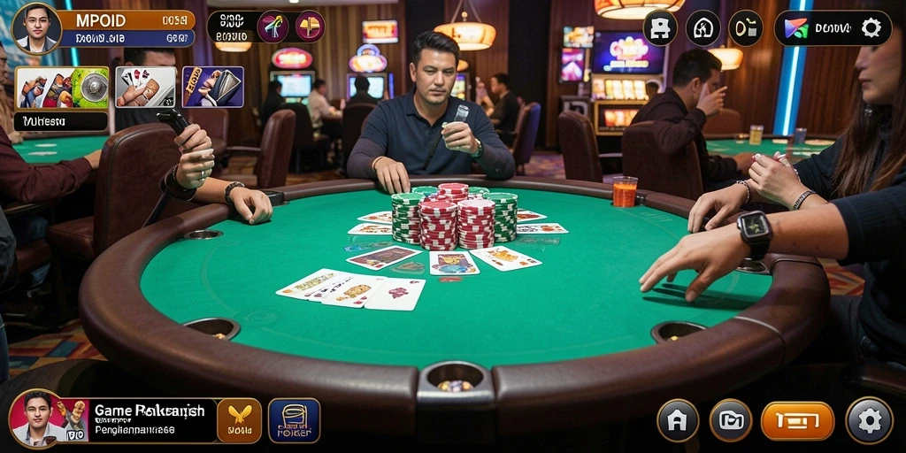 Layar utama MPOID dengan tampilan gameplay Poker yang menarik.
