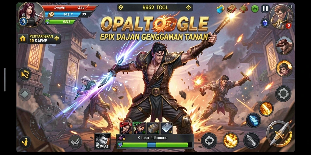 Screenshot gameplay OPALTOGEL menampilkan aksi pertarungan yang mendebarkan.