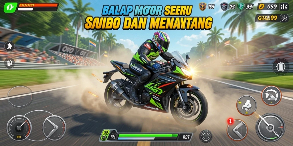 Tampilan aksi balapan seru dalam OVO99.