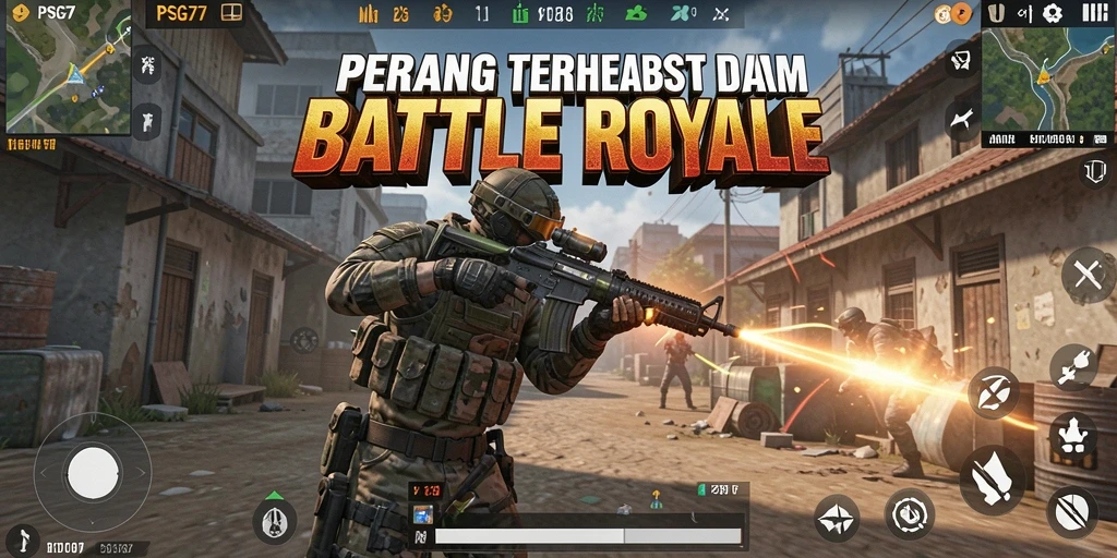 Tangkapan layar <strong>PSG77</strong> menampilkan aksi seru di medan perang Battle Royale.